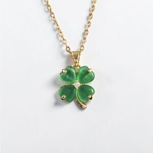 Green Cat’s Eye Four-Leaf Clover Necklace Stainless Steel